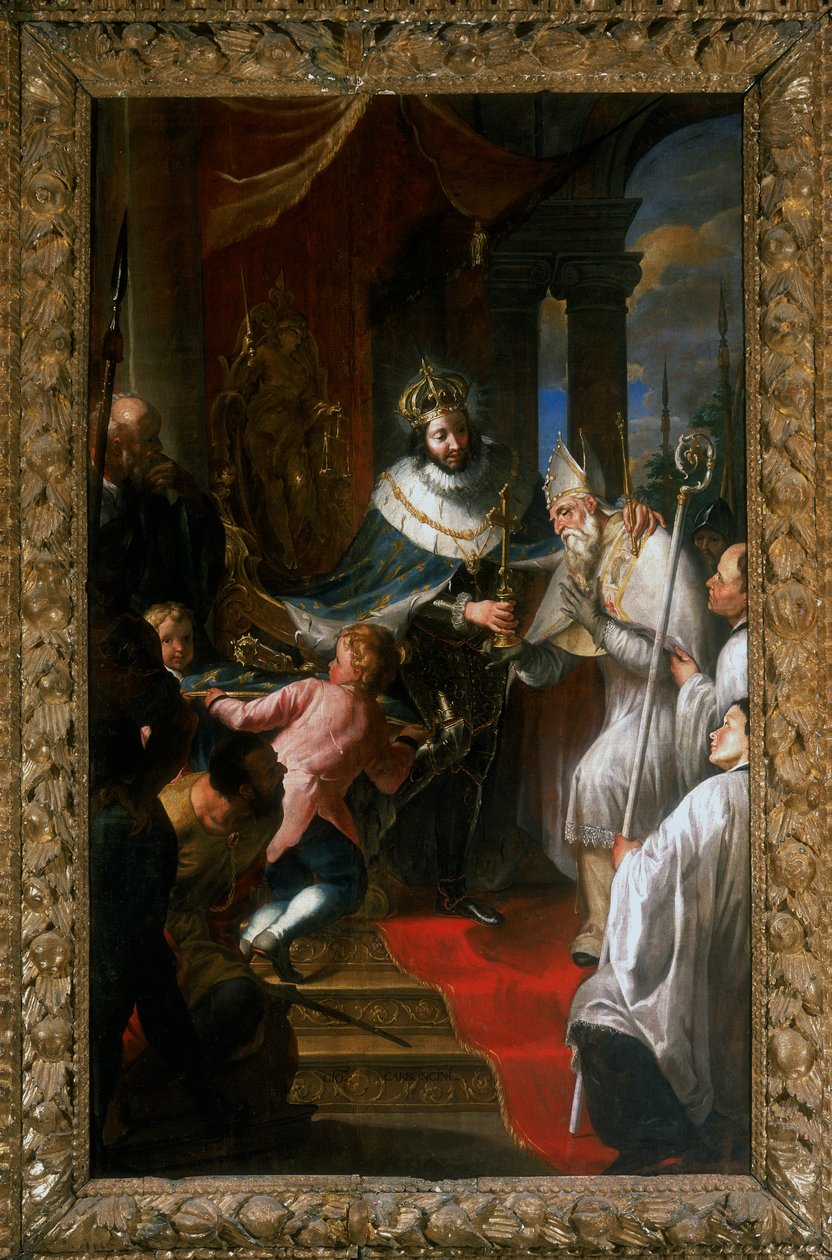 São Luís da França, dando o Santo Thorn para Beato Bartholomew de Breganze de Giovanni Carboncino