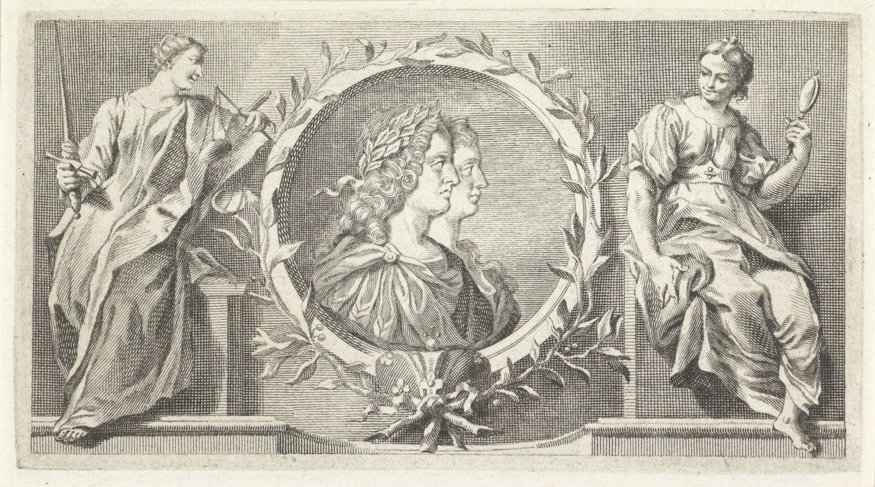 Cartouche com homem e mulher laureados de Giovanni Cattini (attributed to)