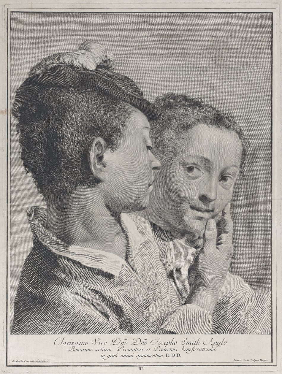 Menino com um chapéu tocando o rosto de uma menina, 1743. de Giovanni Cattini