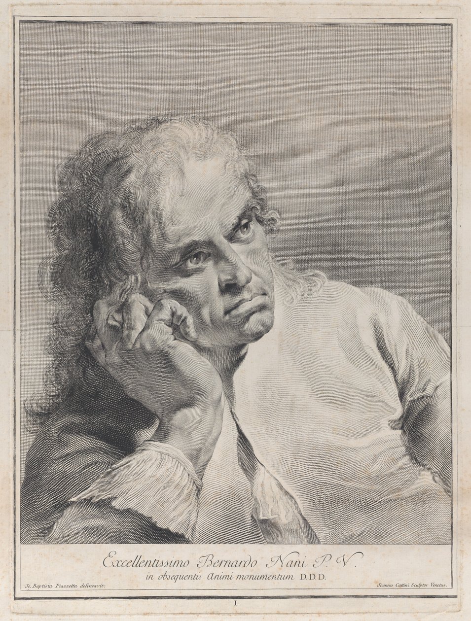 Homem pensativo descansando a cabeça na mão, 1743. de Giovanni Cattini