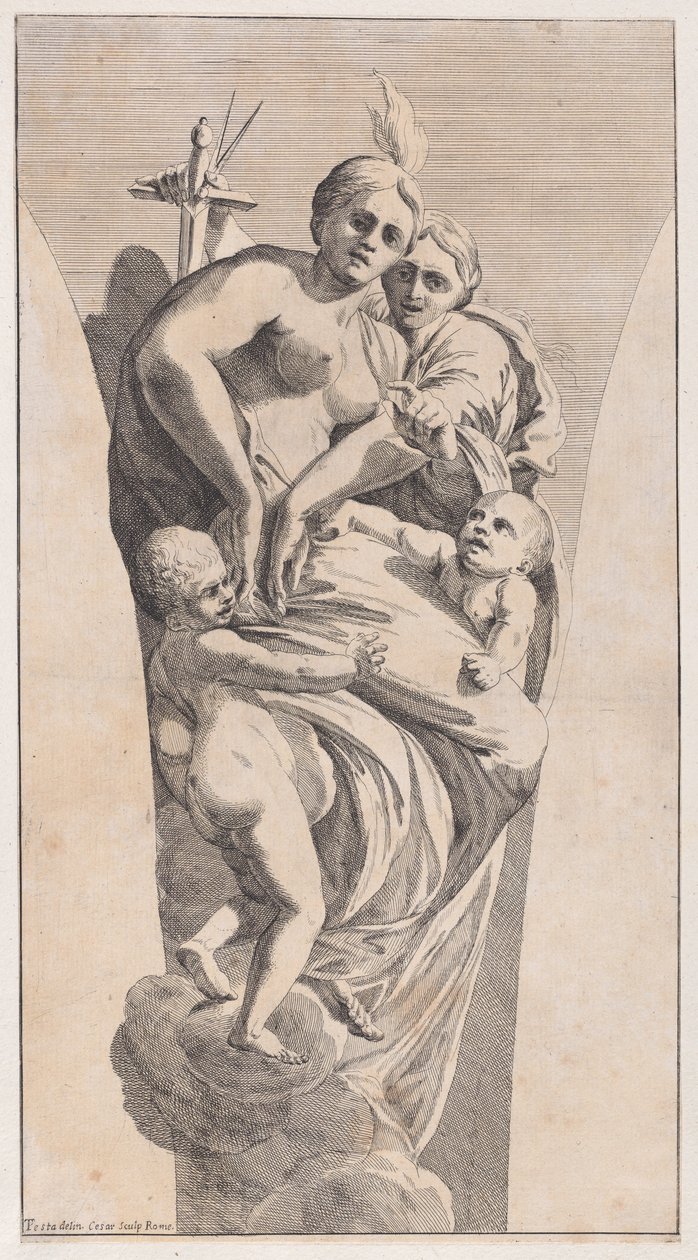 Estudo para um pendente representando Justiça e Caridade, 1630-50. de Giovanni Cesare Testa