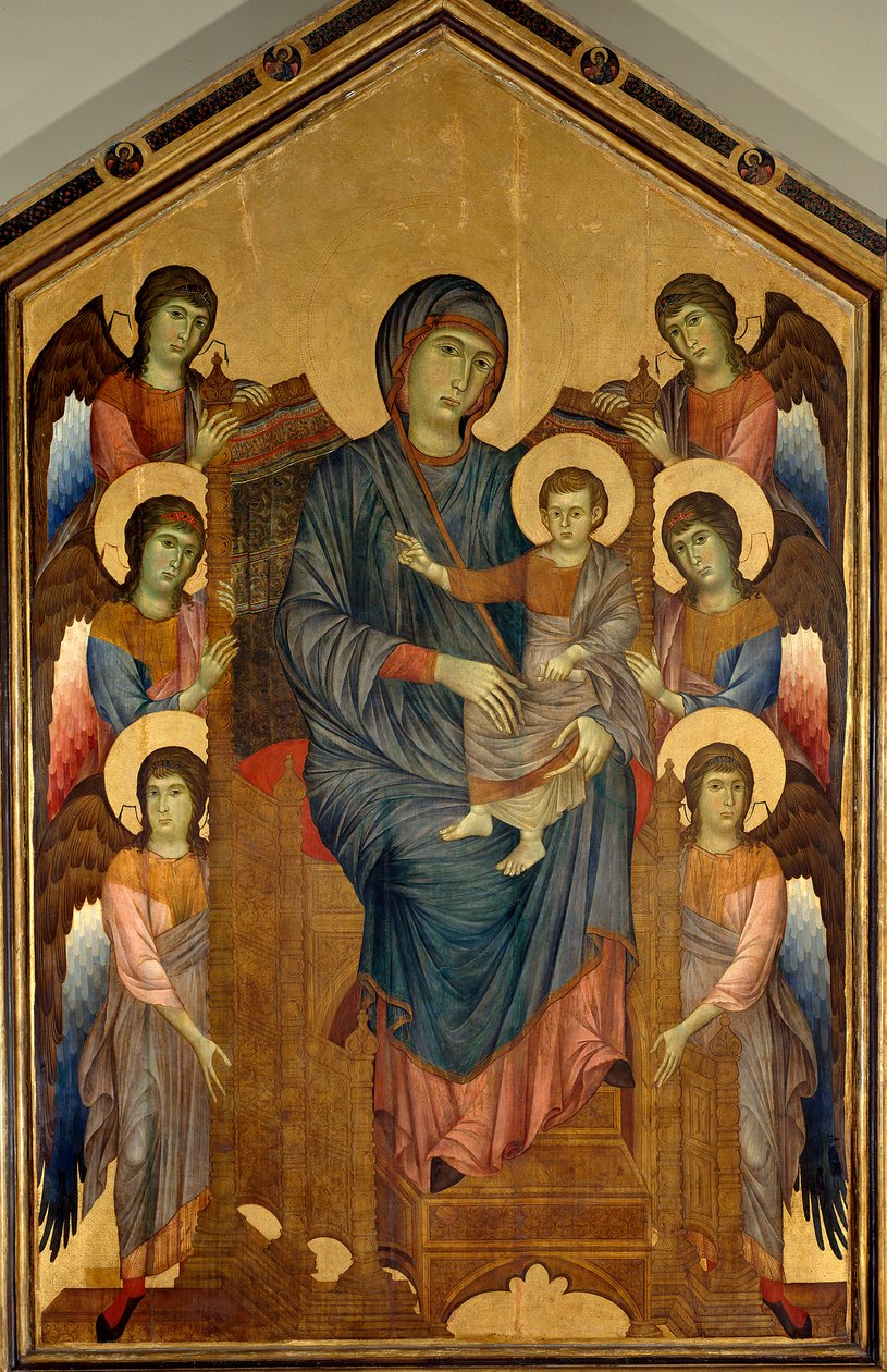 A Virgem e o Menino em Majestic rodeados por seis anjos. Pintura de Gualtieri Giovanni dit Cimabue (cerca de 1240-1302) de Giovanni Cimabue