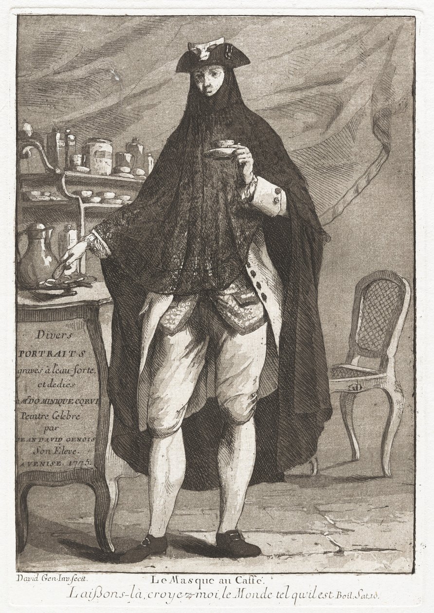 Le Masque au caffé (O homem mascarado tomando café) de Giovanni David