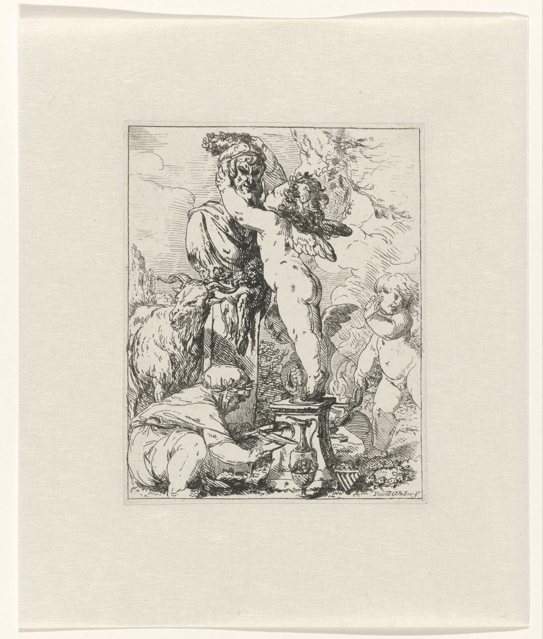 Putti oferece sacrifício ao deus Terminus de Giovanni David