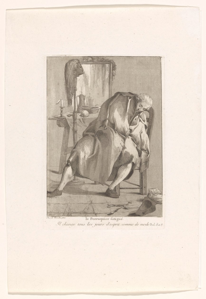 O Bebedouro de Café Mascarado e O Cansado Wigmaker
De vermoeide pruikenmaker
Le Perruquier (título sobre o objecto)
Divers Portraits (título da série) de Giovanni David
