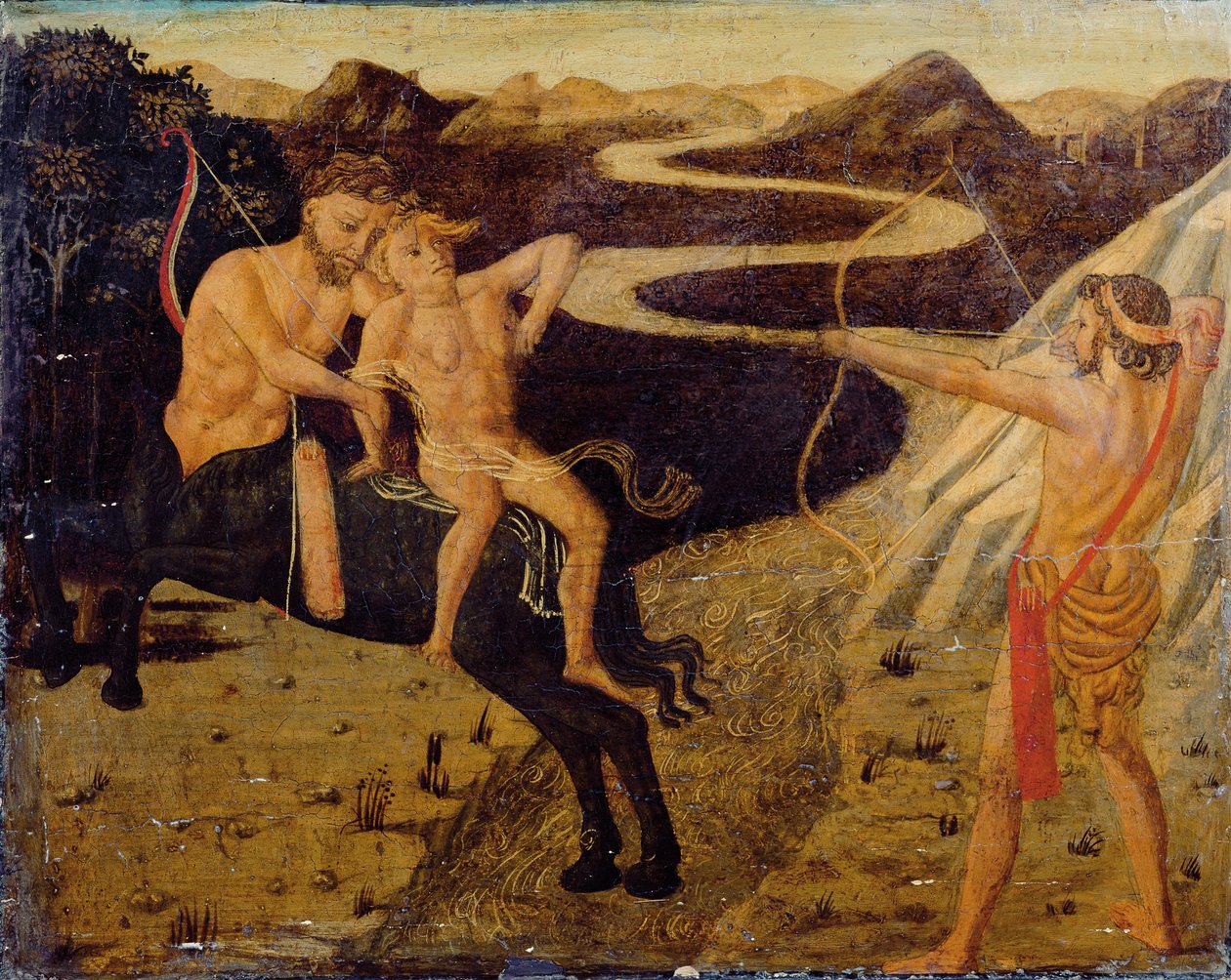 Painel Cassone: Hércules salvando Deianeira de Nessus de Giovanni Di Ser Giovanni Guidi