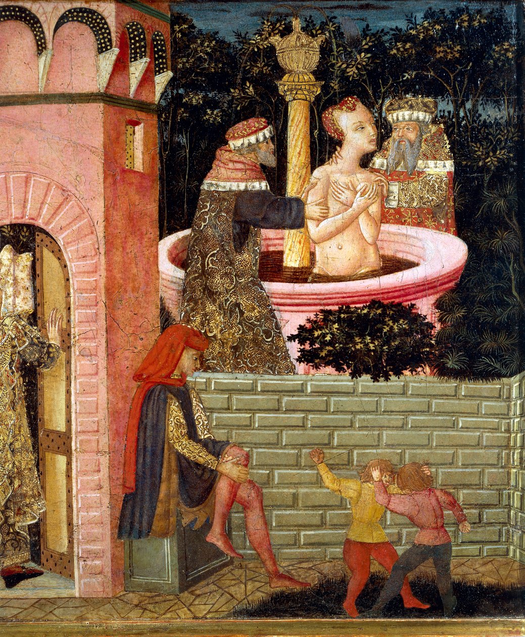 Histórias de Susanne, cerca de 1450, painel frontal do peito pintado, de Giovanni di Ser Giovanni, conhecido como Lo Scheggia (1406-1486), tempera sobre madeira Detalhe de Giovanni Di Ser Giovanni Lo Scheggia Guidi