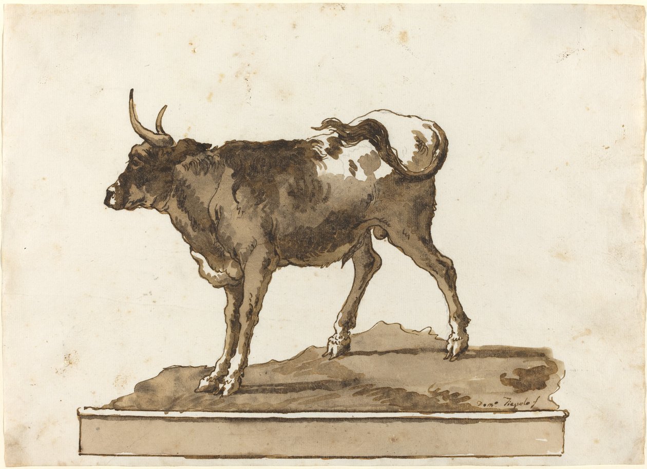 Um touro em uma borda de Giovanni Domenico Tiepolo