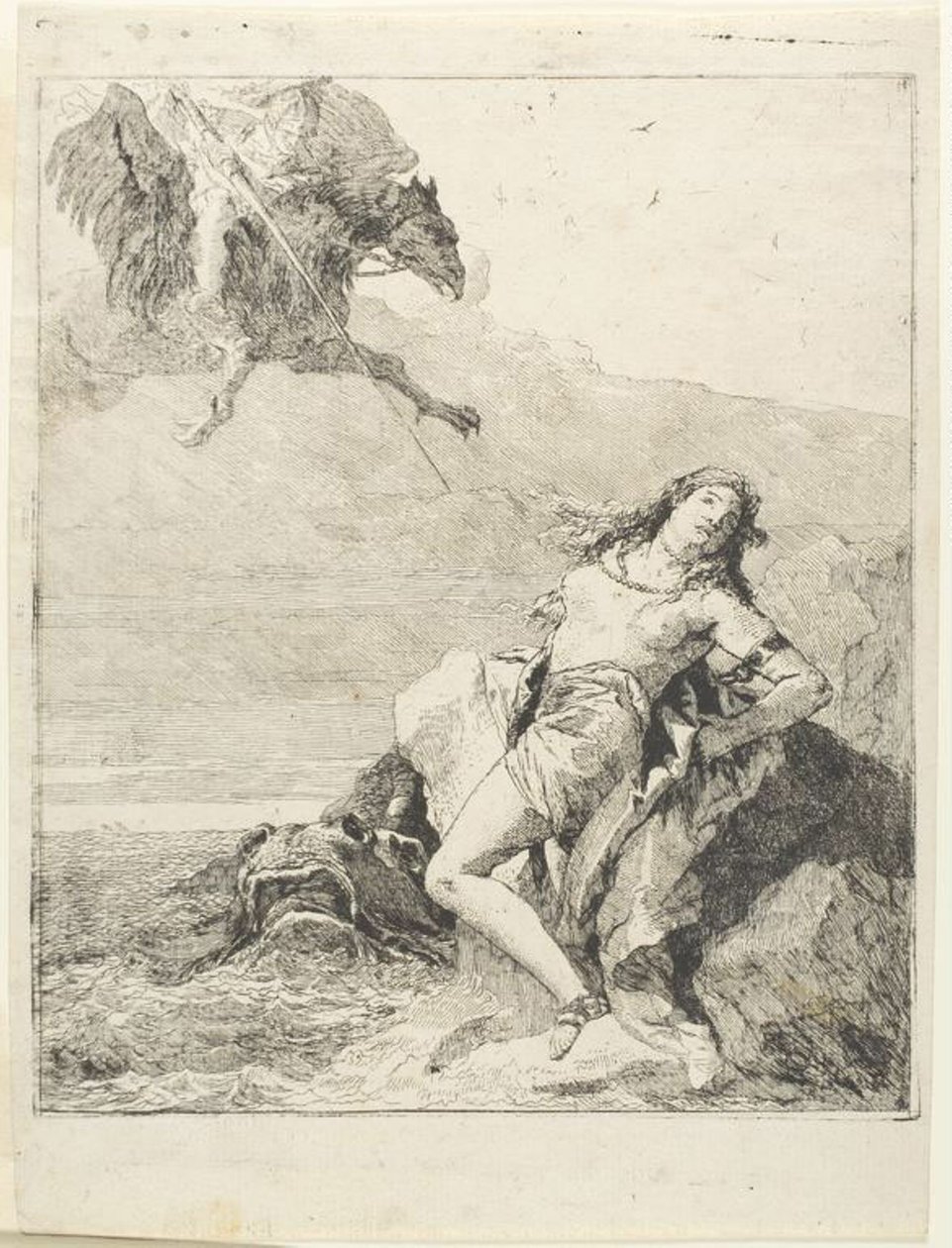 Angélica amarrada e prestes a ser devorada pelo monstro marinho de Giovanni Domenico Tiepolo