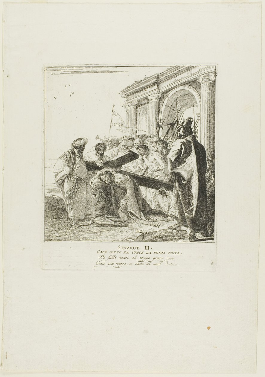 Cristo cai sob a cruz pela primeira vez, prato três da Via-Sacra de Giovanni Domenico Tiepolo