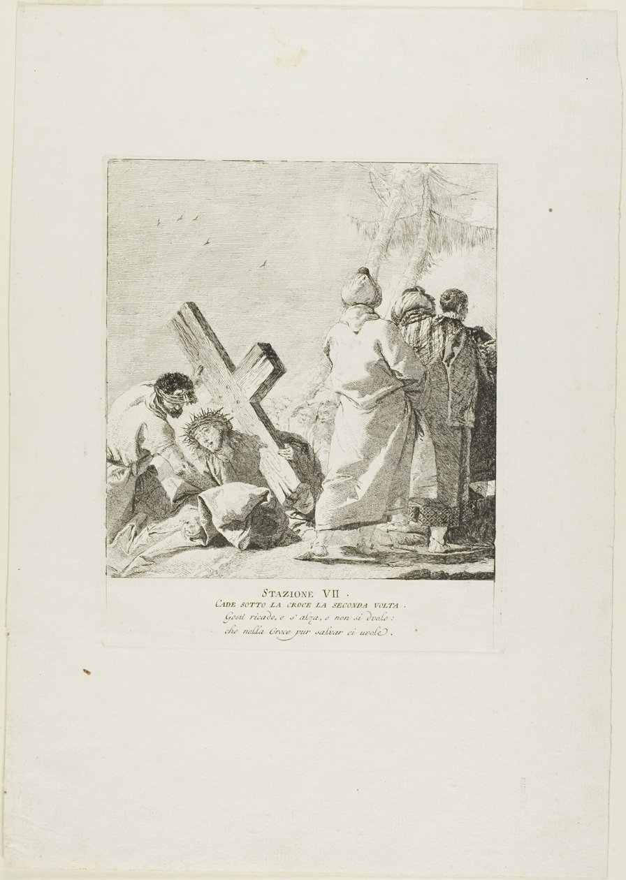 Cristo cai sob a cruz pela segunda vez, prato sete da Via-Sacra de Giovanni Domenico Tiepolo