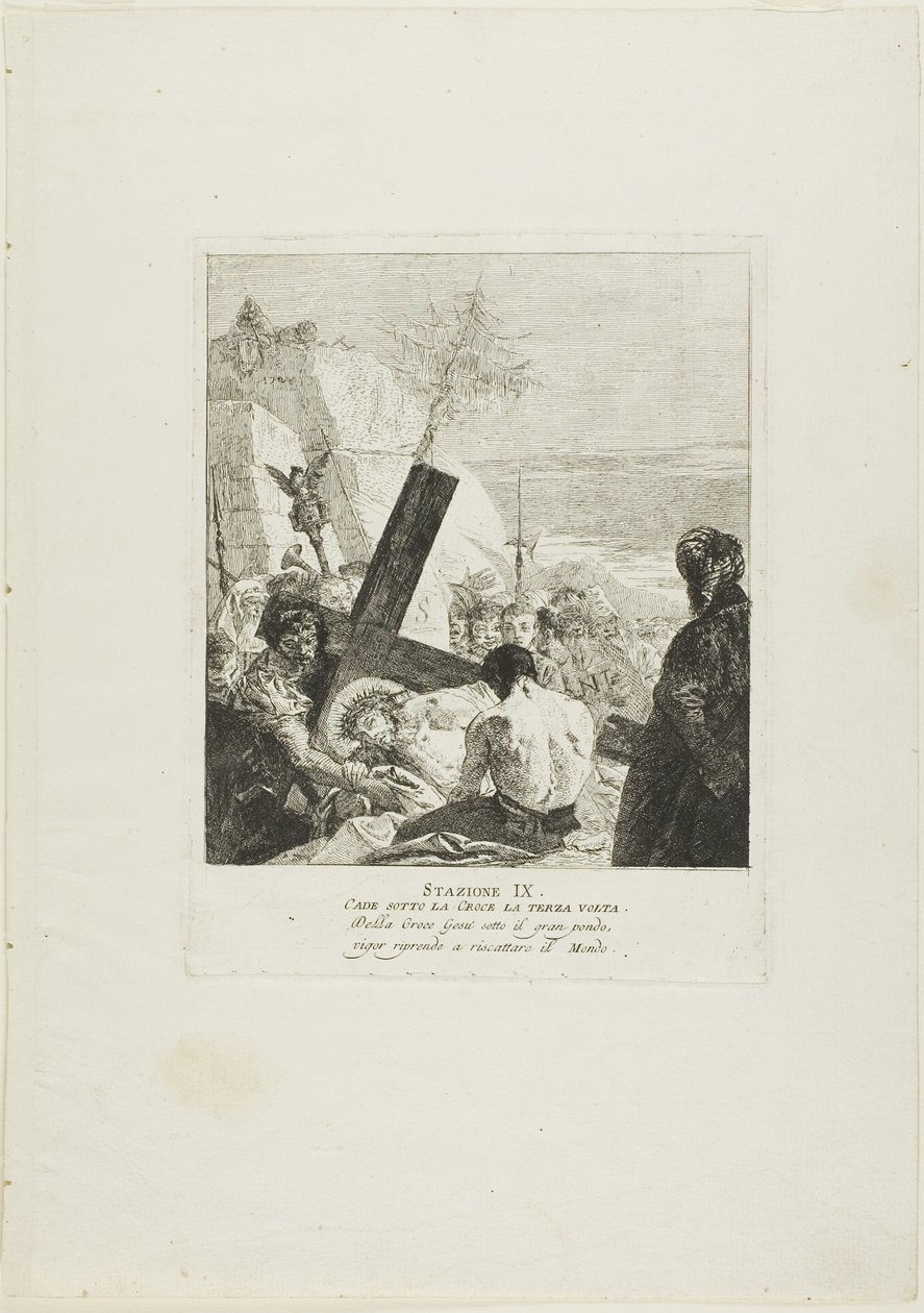 Cristo cai sob a cruz pela terceira vez, prato nove da Via-Sacra de Giovanni Domenico Tiepolo