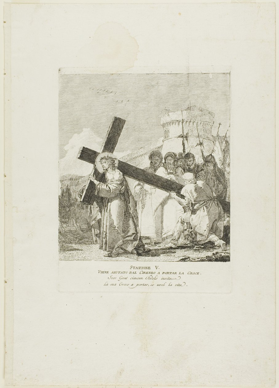 Cristo é ajudado por Simão de Cirene, prato 5 da Via-Sacra de Giovanni Domenico Tiepolo