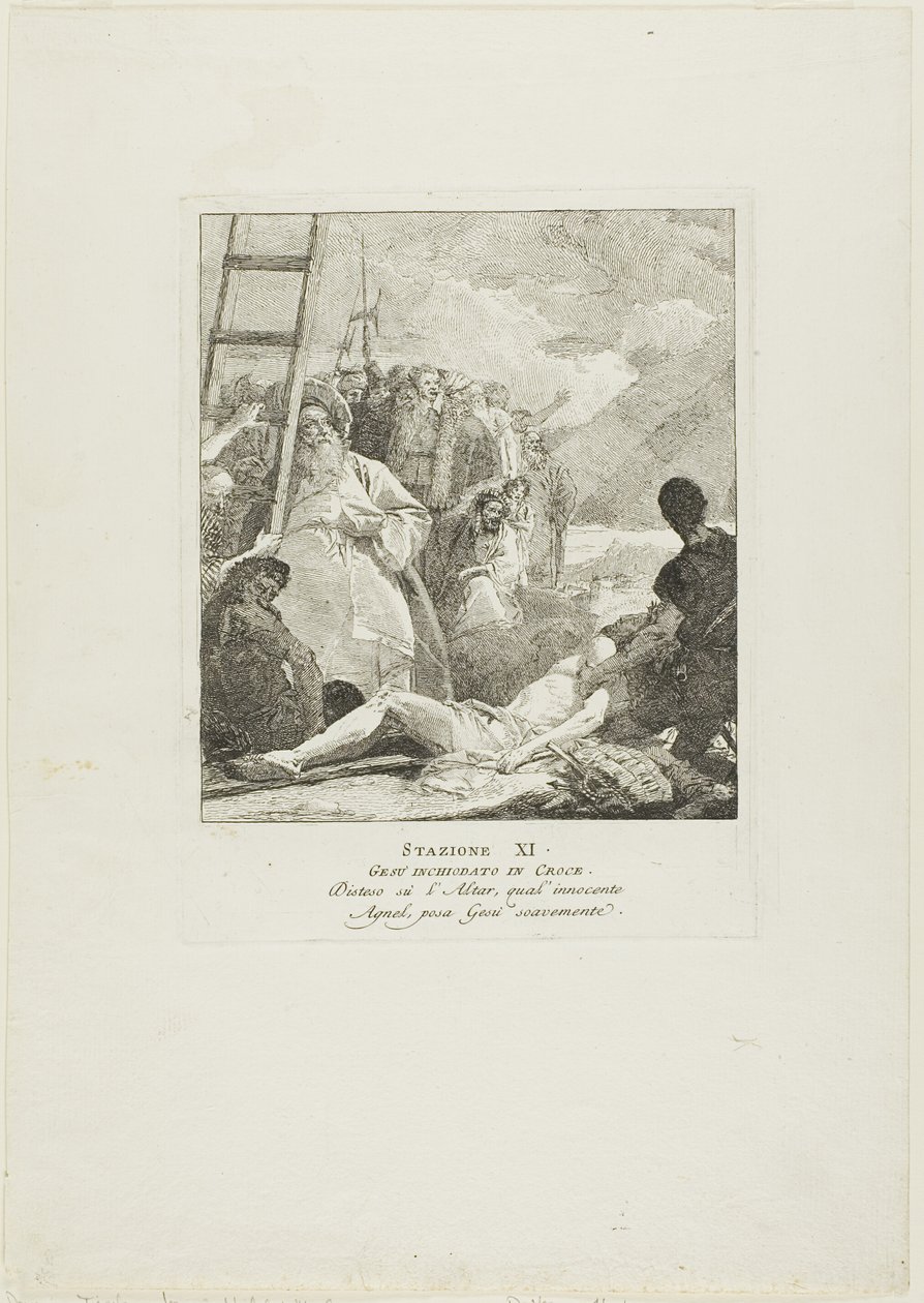 Cristo está pregado na cruz, prato onze da Via-Sacra de Giovanni Domenico Tiepolo