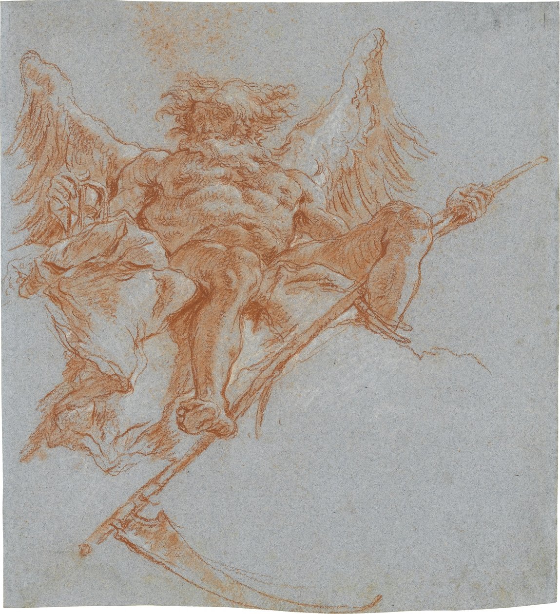 Cronos sobre nuvens; verso: estudo de vestes de Giovanni Domenico Tiepolo