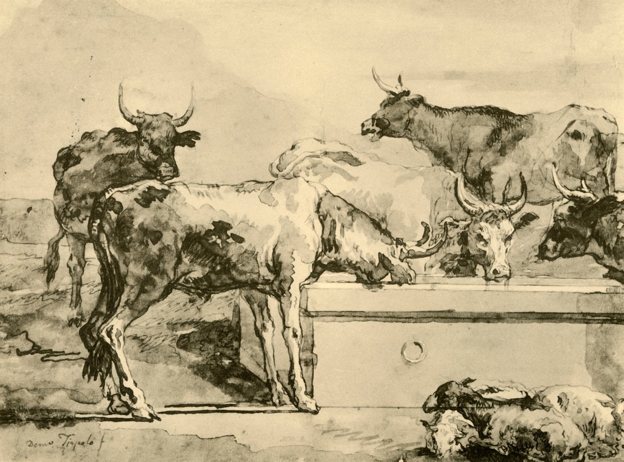 Rega de vacas, meados do século XVIII, 1928 de Giovanni Domenico Tiepolo