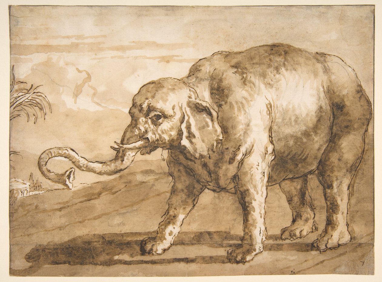 Elefante numa paisagem de Giovanni Domenico Tiepolo