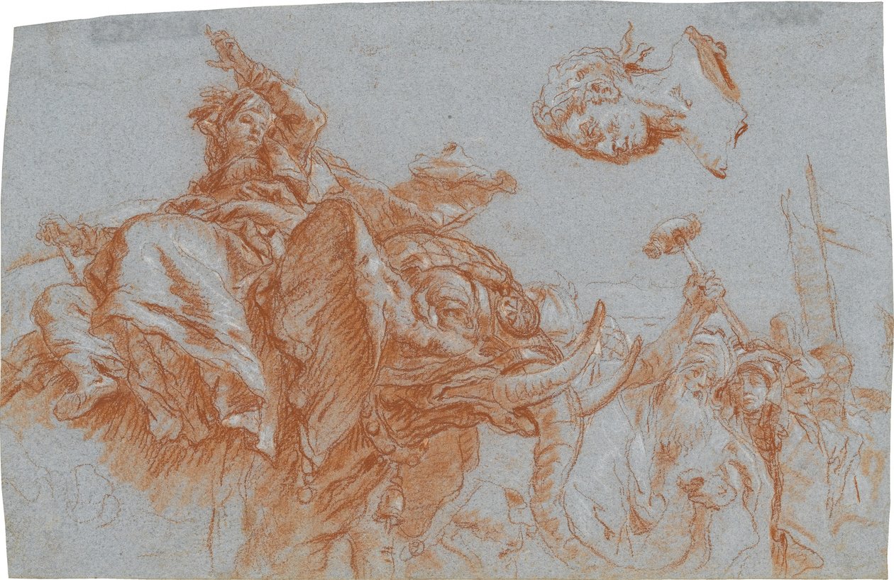 Figur der Asia, römischer Imperator; verso: Skizze des Flussgottes Nil de Giovanni Domenico Tiepolo