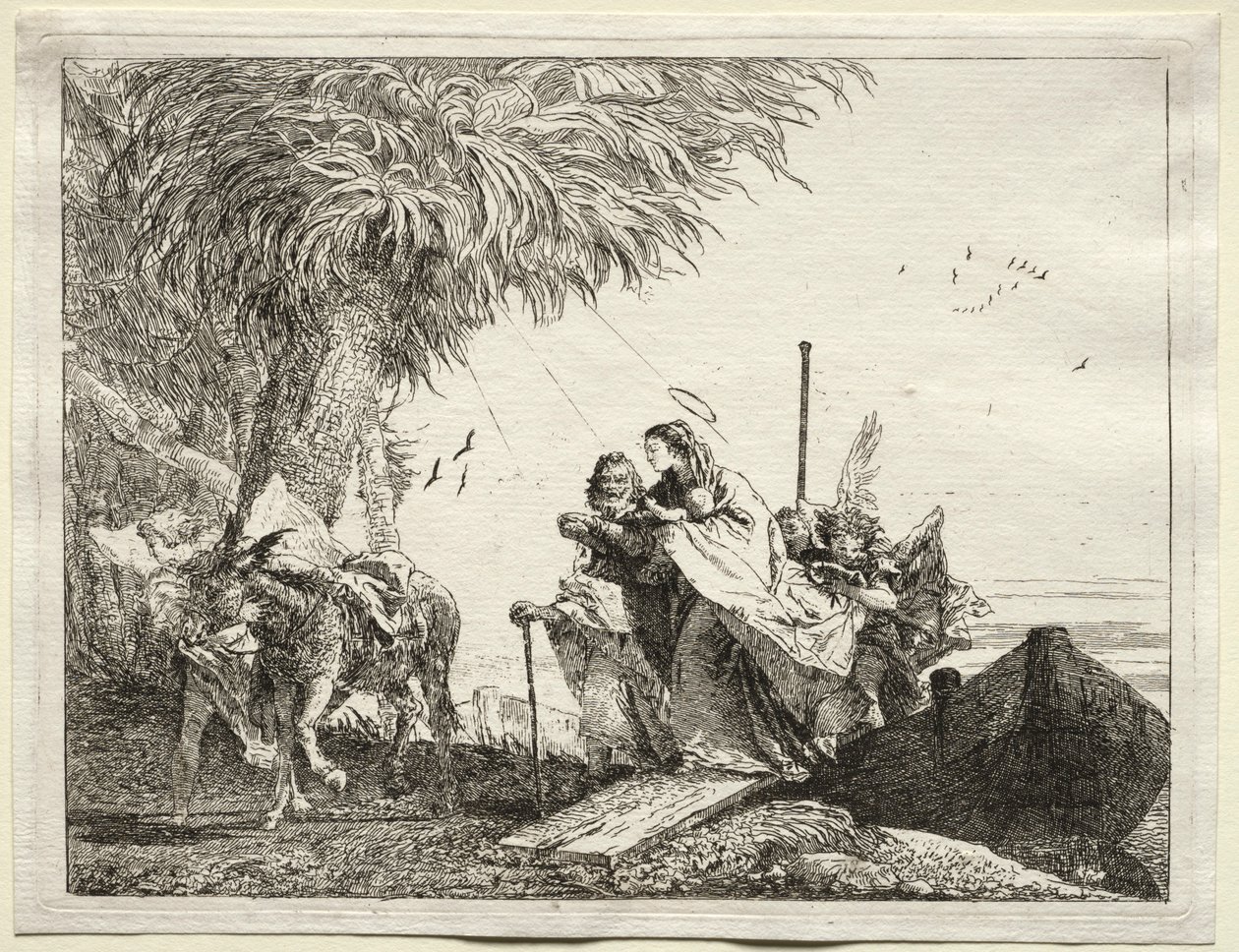 Fuga para o Egito: a Sagrada Família, Desembarque. de Giovanni Domenico Tiepolo
