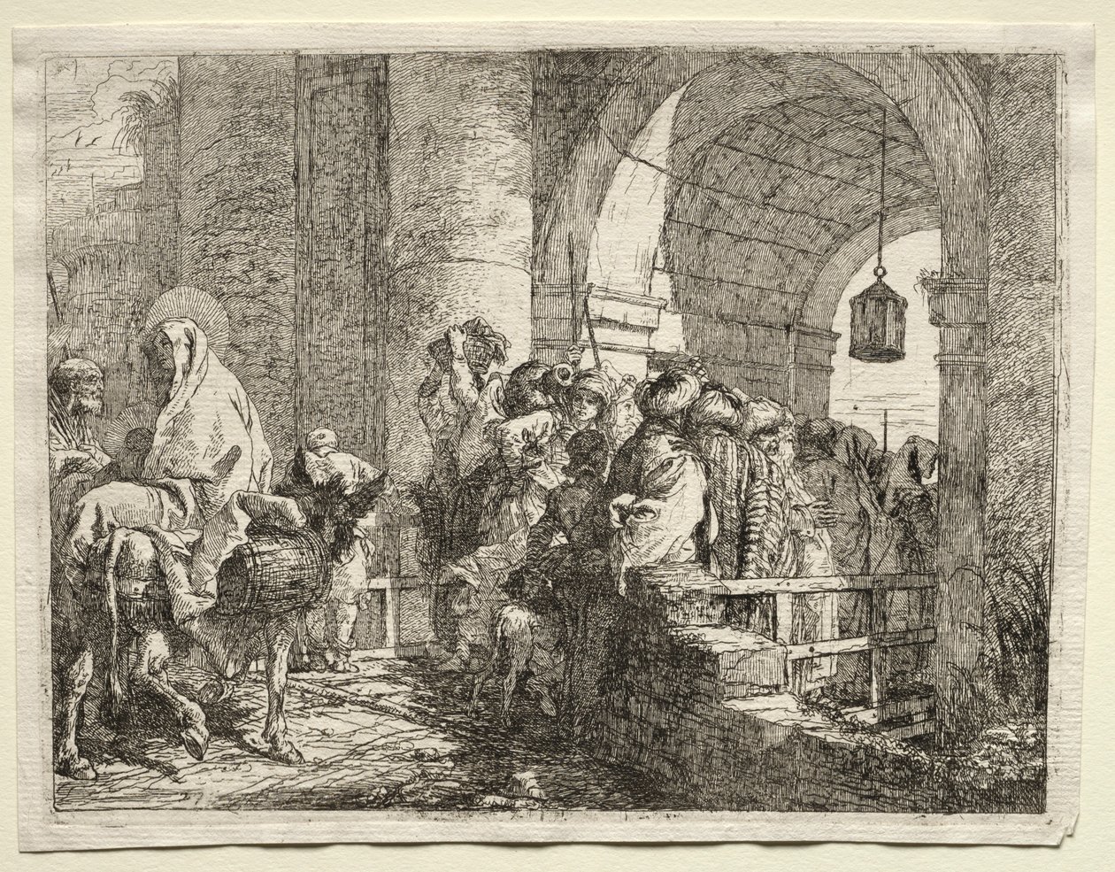 Fuga para o Egito: A Sagrada Família Passando sob um Arco. de Giovanni Domenico Tiepolo