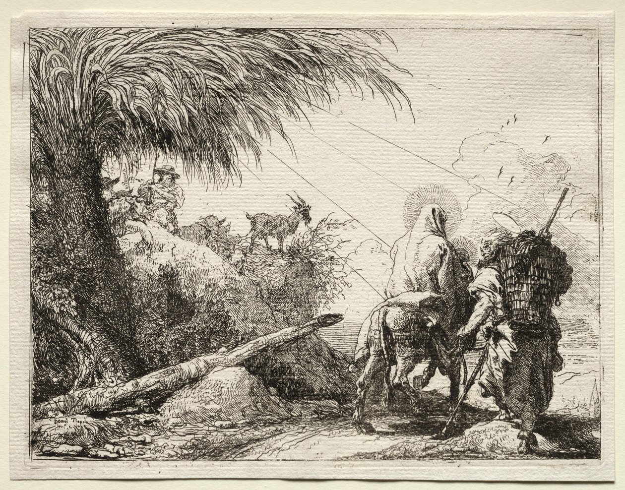 Fuga para o Egito: a Sagrada Família e a Palmeira. de Giovanni Domenico Tiepolo