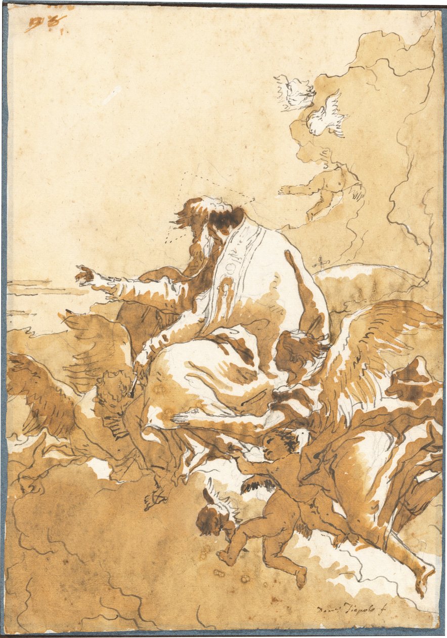 Deus Pai sentado em nuvens cercado por anjos e Putti de Giovanni Domenico Tiepolo