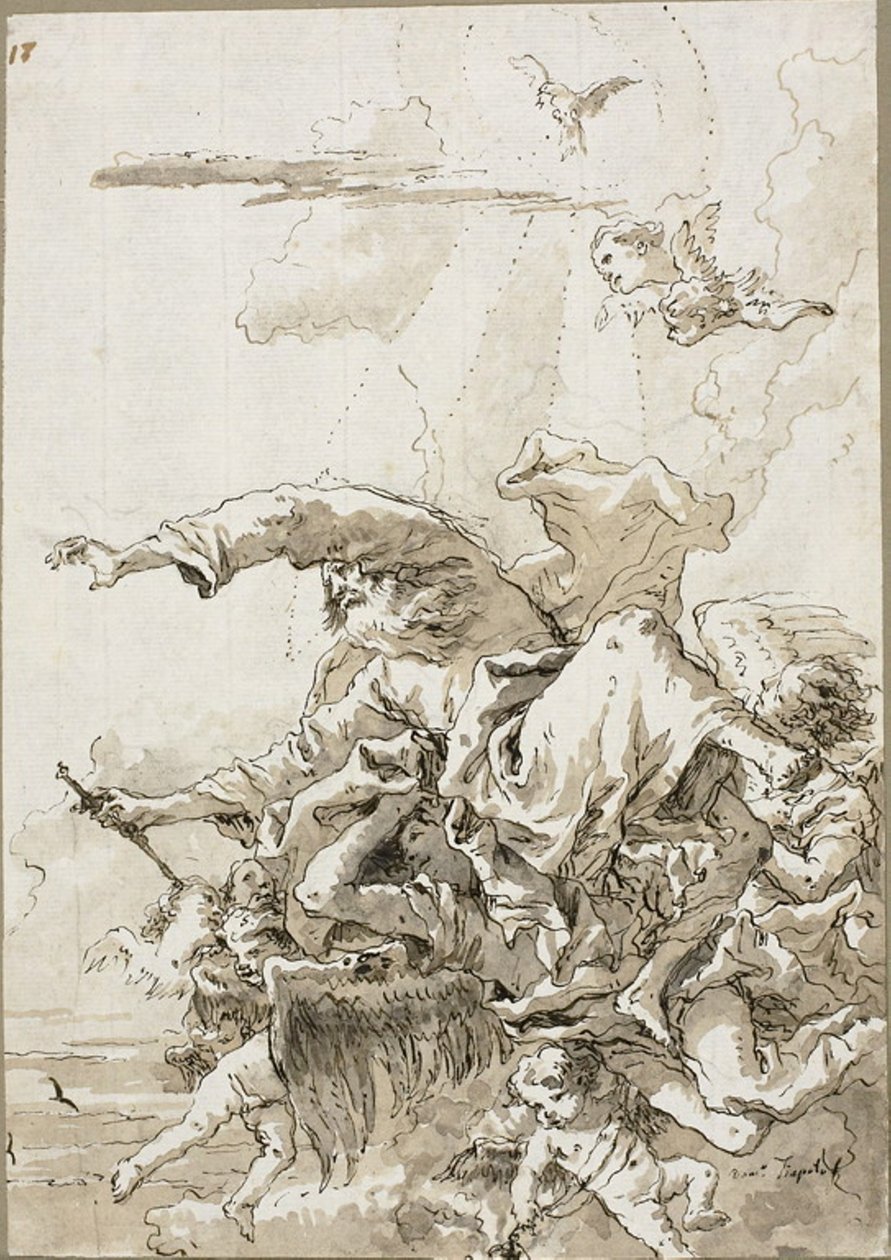 Deus Pai Apoiado por Anjos nas Nuvens, II de Giovanni Domenico Tiepolo