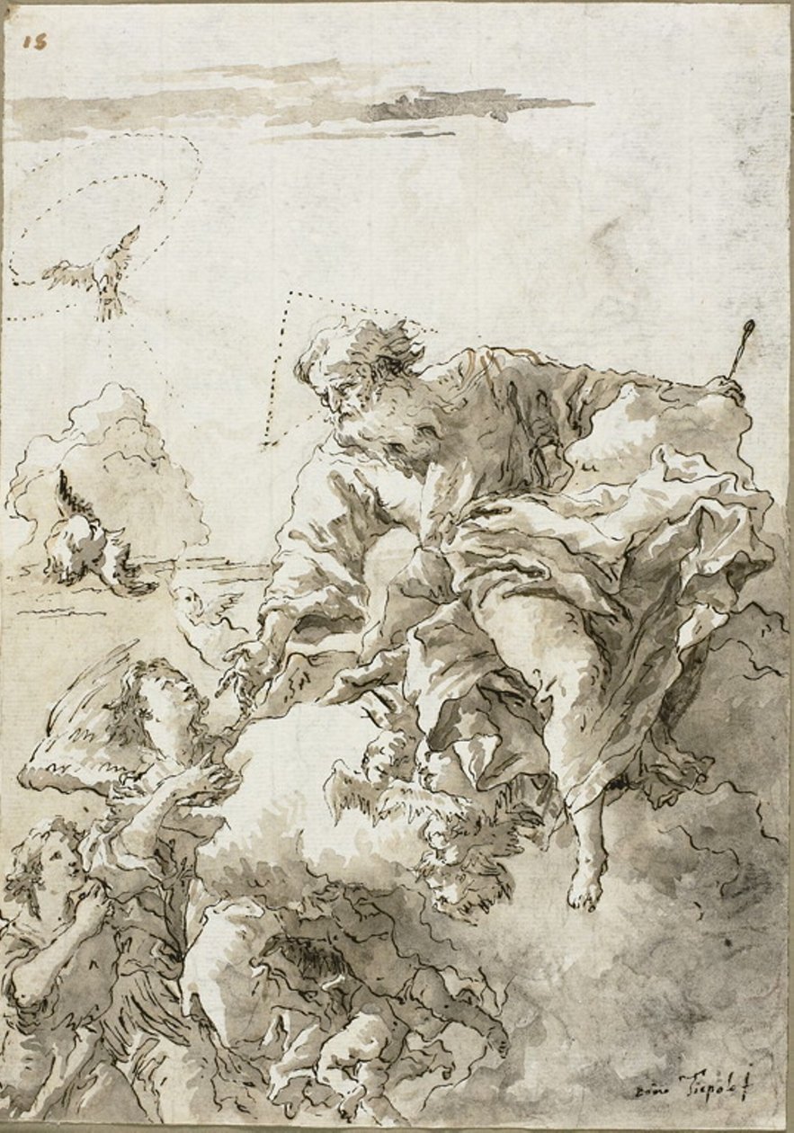 Deus Pai Apoiado por Anjos nas Nuvens, eu de Giovanni Domenico Tiepolo