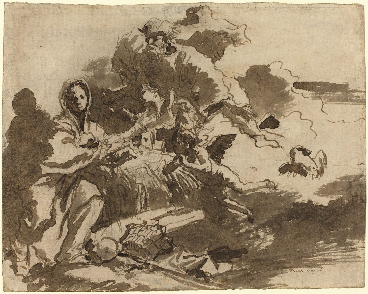 Deus Pai e Anjos Adorando a Madona e o Menino [reto] de Giovanni Domenico Tiepolo