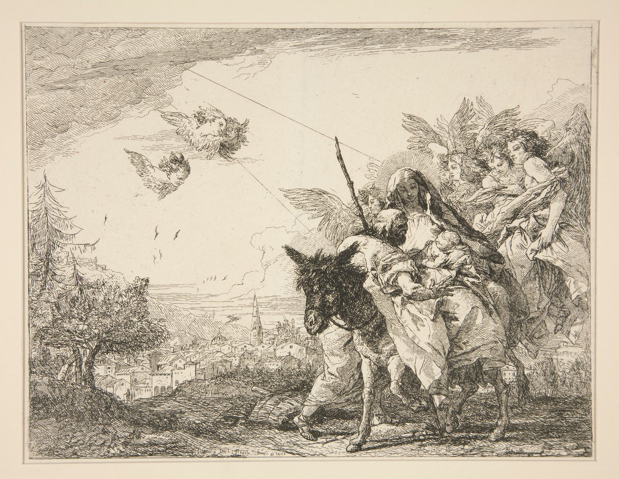 José Contempla o Menino Jesus, da série Ideias Pitorescas sobre a Fuga para o Egito (Flight into Egypt) de Giovanni Domenico Tiepolo