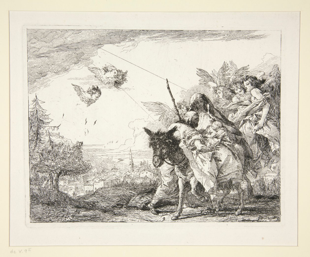 Joseph Contempla o Menino Jesus, da série Idee pittoresche sopra la fuga in Egitto (Voo para o Egipto) de Giovanni Domenico Tiepolo