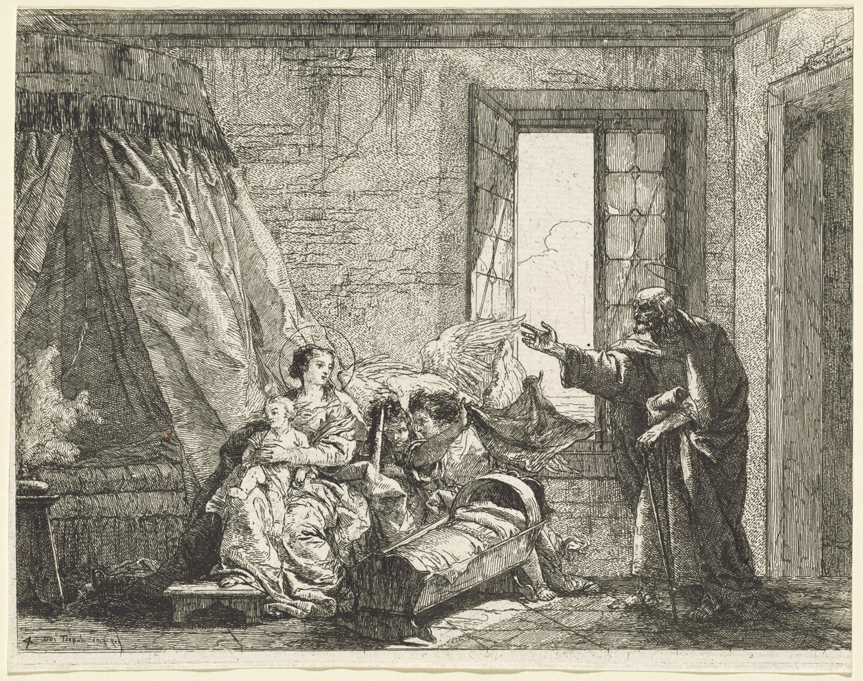 José retransmite a Maria a ordem de Deus para fugir de Giovanni Domenico Tiepolo