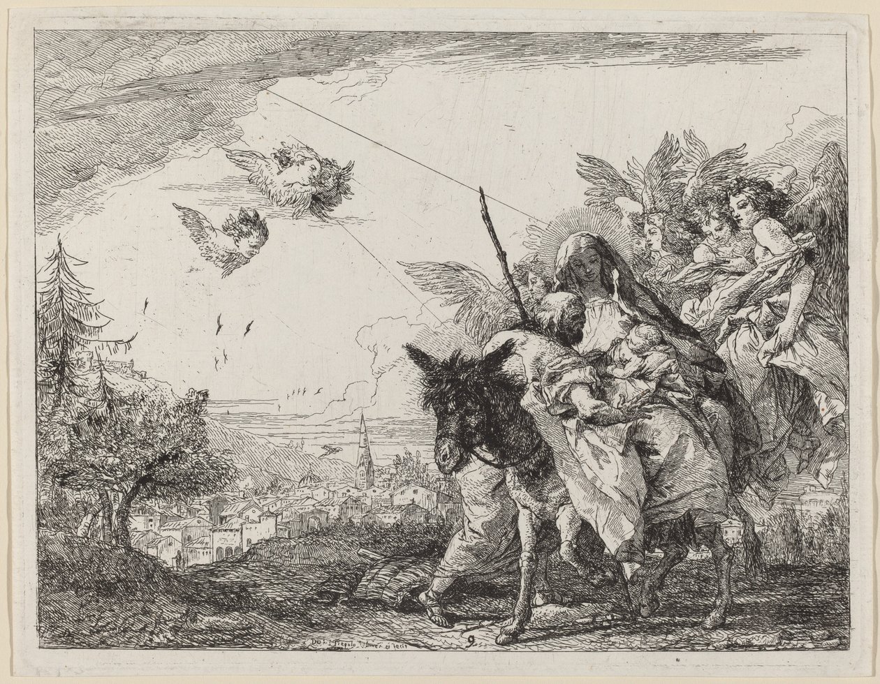 José, de pé, adora a criança de Giovanni Domenico Tiepolo