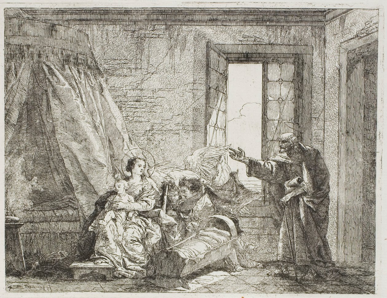 José conta a Maria sobre sua próxima partida, placa quatro de A Fuga para o Egito de Giovanni Domenico Tiepolo
