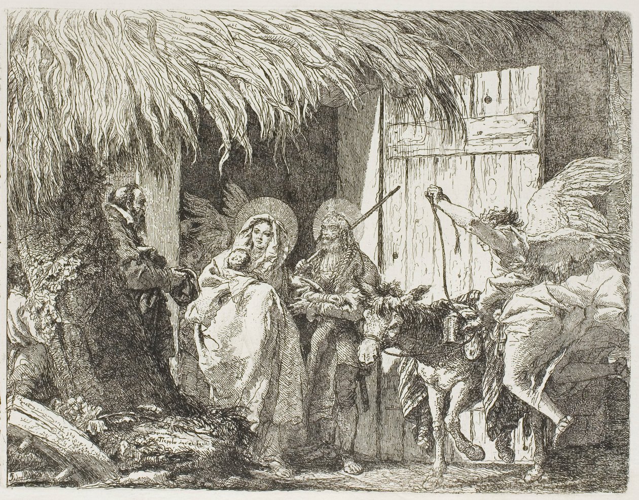 José e Maria Buscando Abrigo, placa cinco de A Fuga para o Egito de Giovanni Domenico Tiepolo