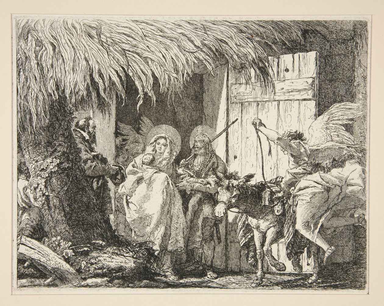 José e Maria em frente de uma Casa, da série Idee pittoresche sopra la fuga em Egitto (Voo para o Egipto) de Giovanni Domenico Tiepolo