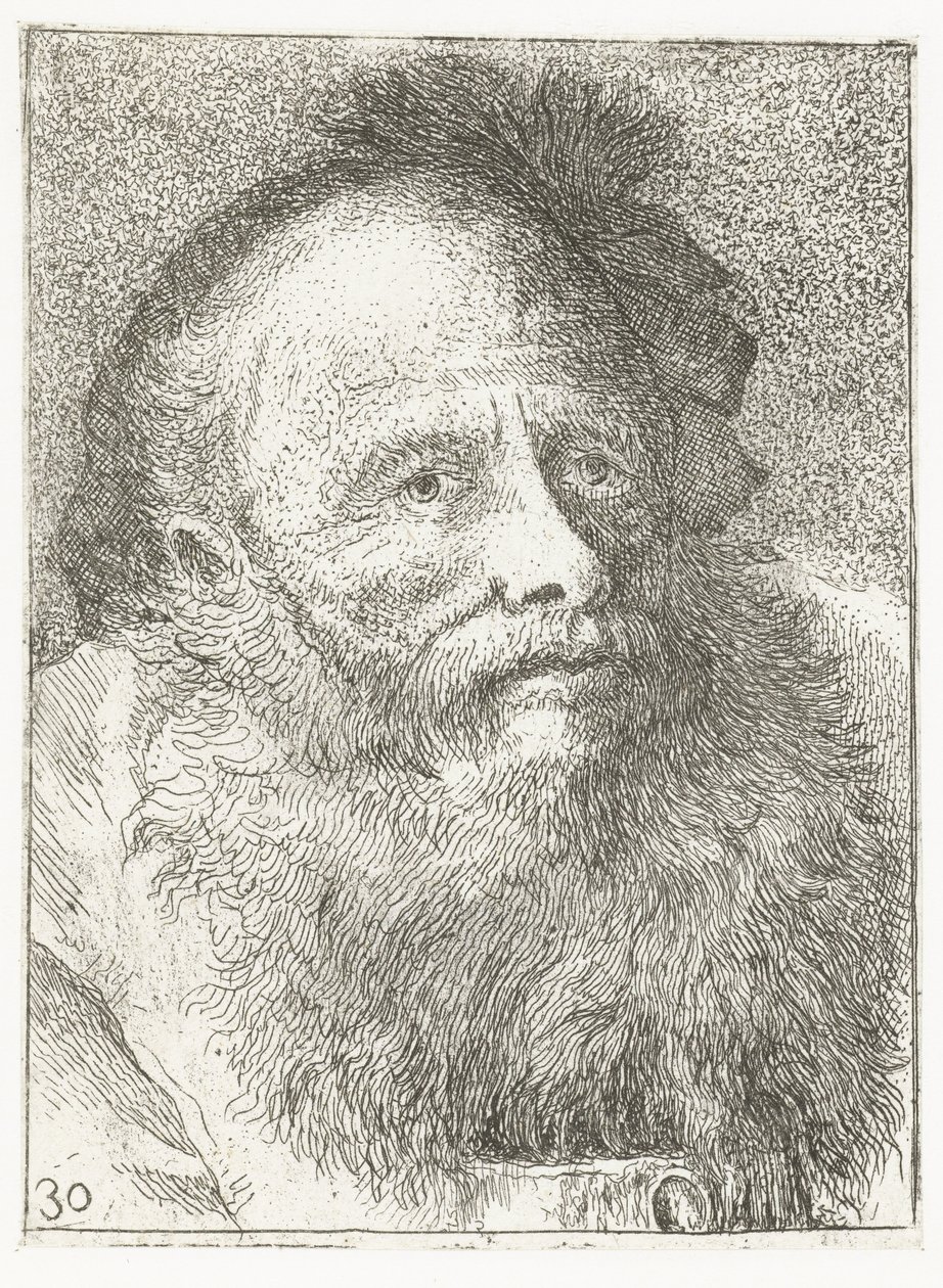 Homem com barba e chapelaria com penas
Colecção de cabeças (título da série)
Raccolta di Teste (título da série) de Giovanni Domenico Tiepolo