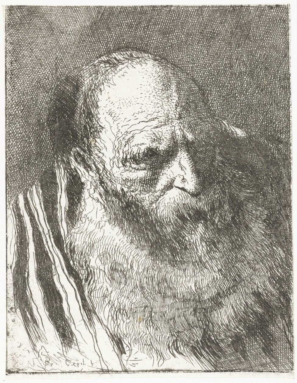 Homem com barba em capa às riscas
Colecção de cabeças (título da série)
Raccolta di Teste (título da série) de Giovanni Domenico Tiepolo