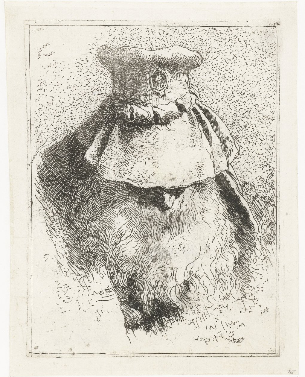 Homem com cabeça baixa e chapéu grande Coleção de cabeças (título da série) Raccolta di Teste (título da série) de Giovanni Domenico Tiepolo
