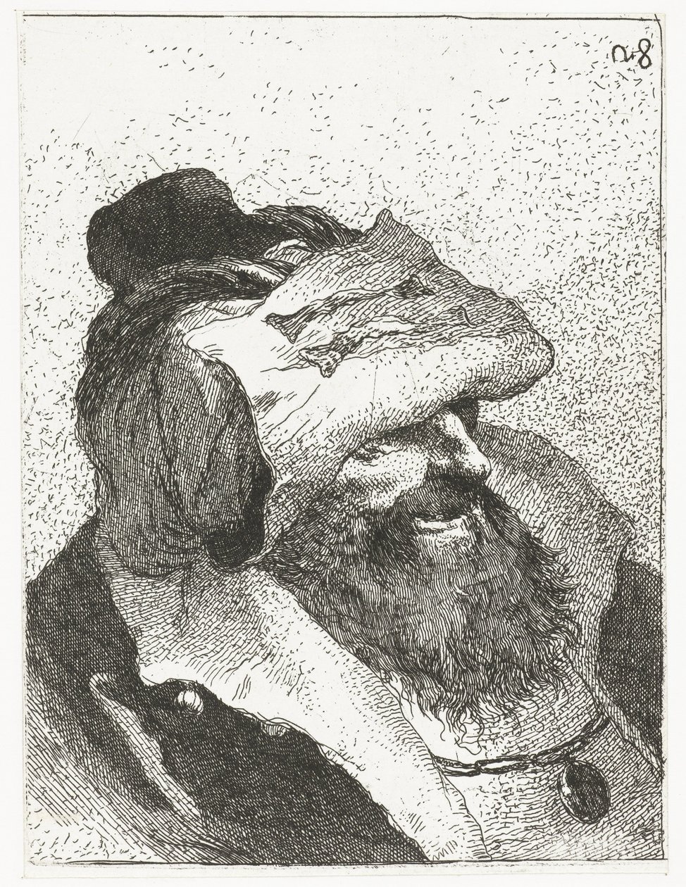 Homem com chapéu virado para cima Coleção de cabeças (título da série) Raccolta di Teste (título da série) de Giovanni Domenico Tiepolo