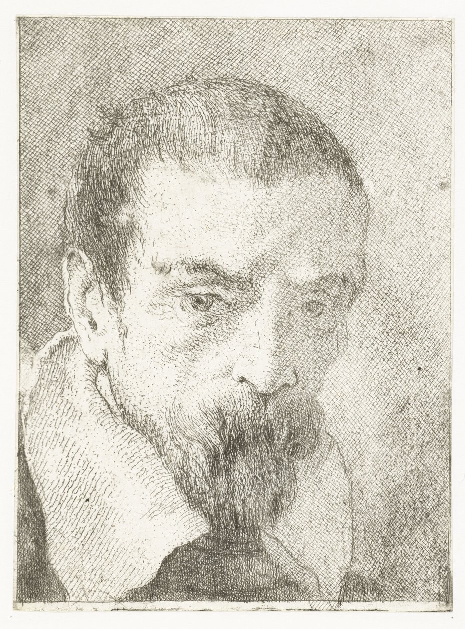 Homem com barba pequena sem capacete Coleção de cabeças (título da série) Raccolta di Teste (título da série) de Giovanni Domenico Tiepolo
