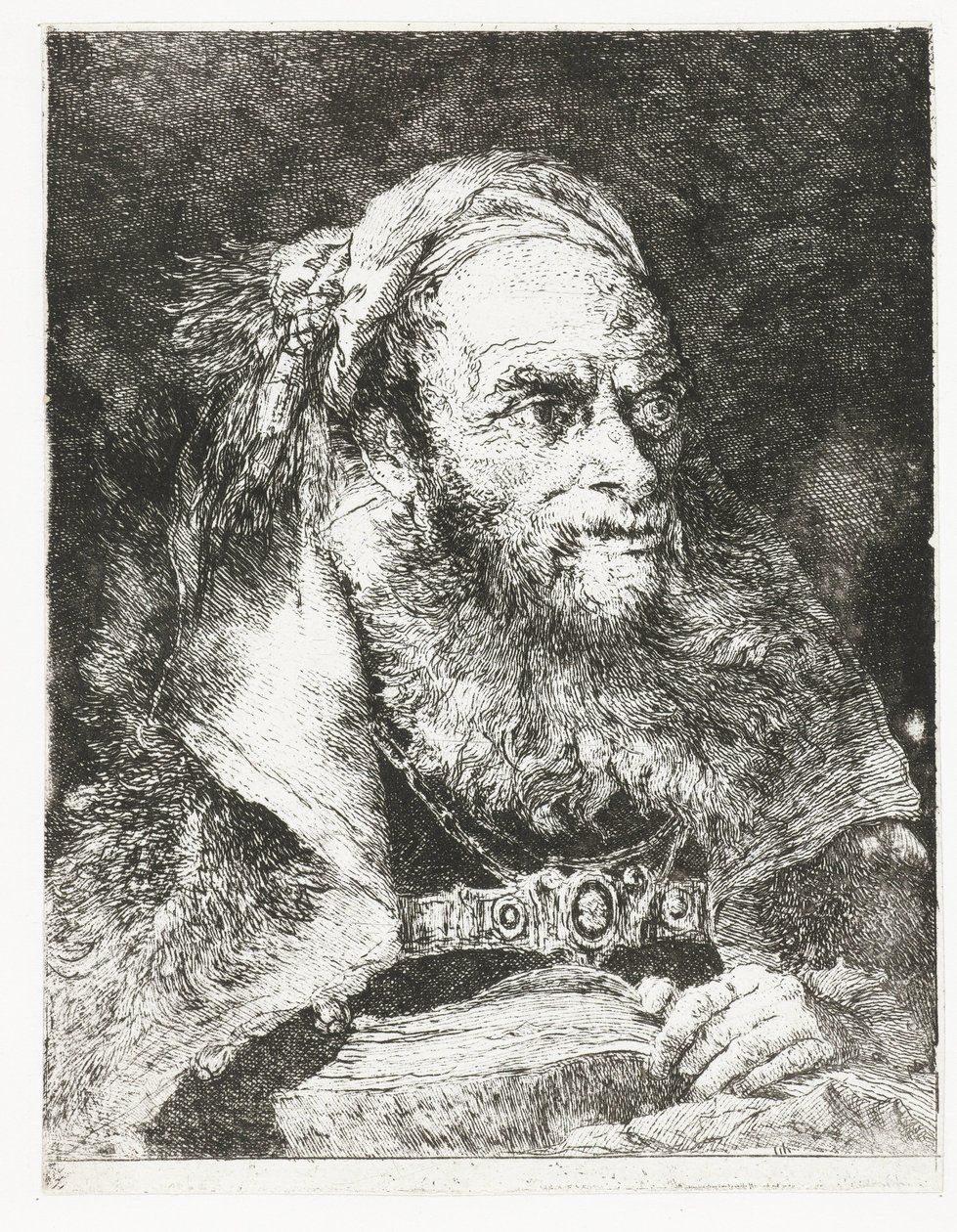 Homem com livro aberto Coleção de cabeças (título da série) Raccolta di Teste (título da série) de Giovanni Domenico Tiepolo