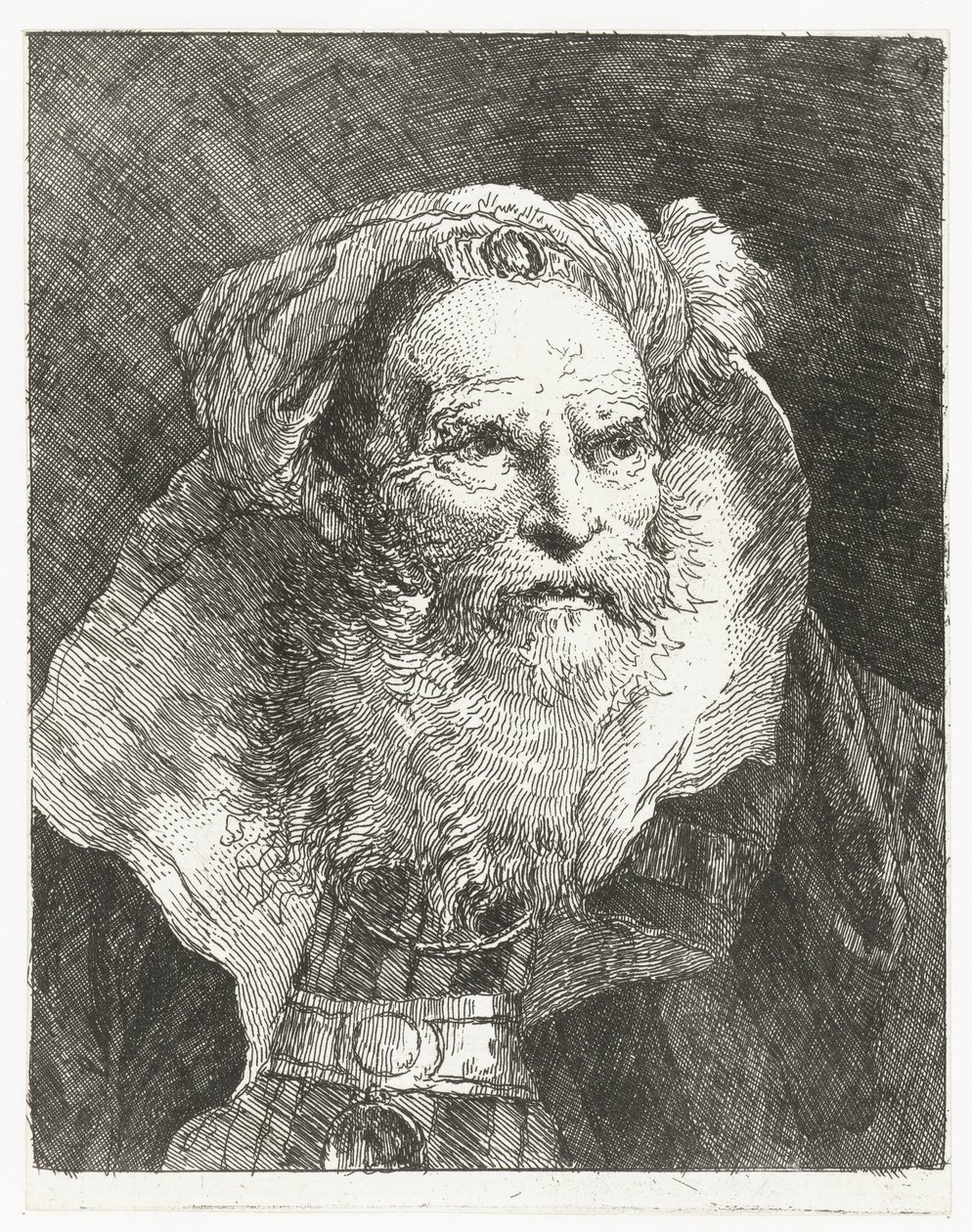 Homem com turbante e gola alta Coleção de cabeças (título da série) Raccolta di Teste (título da série) de Giovanni Domenico Tiepolo