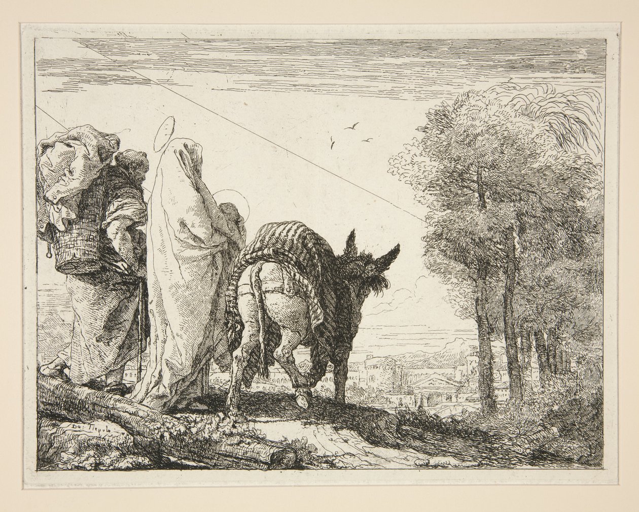 Maria a segurar o seu filho nos braços, da série «Idee pittoresche sopra la fuga in Egitto» (Fuga para o Egito) de Giovanni Domenico Tiepolo