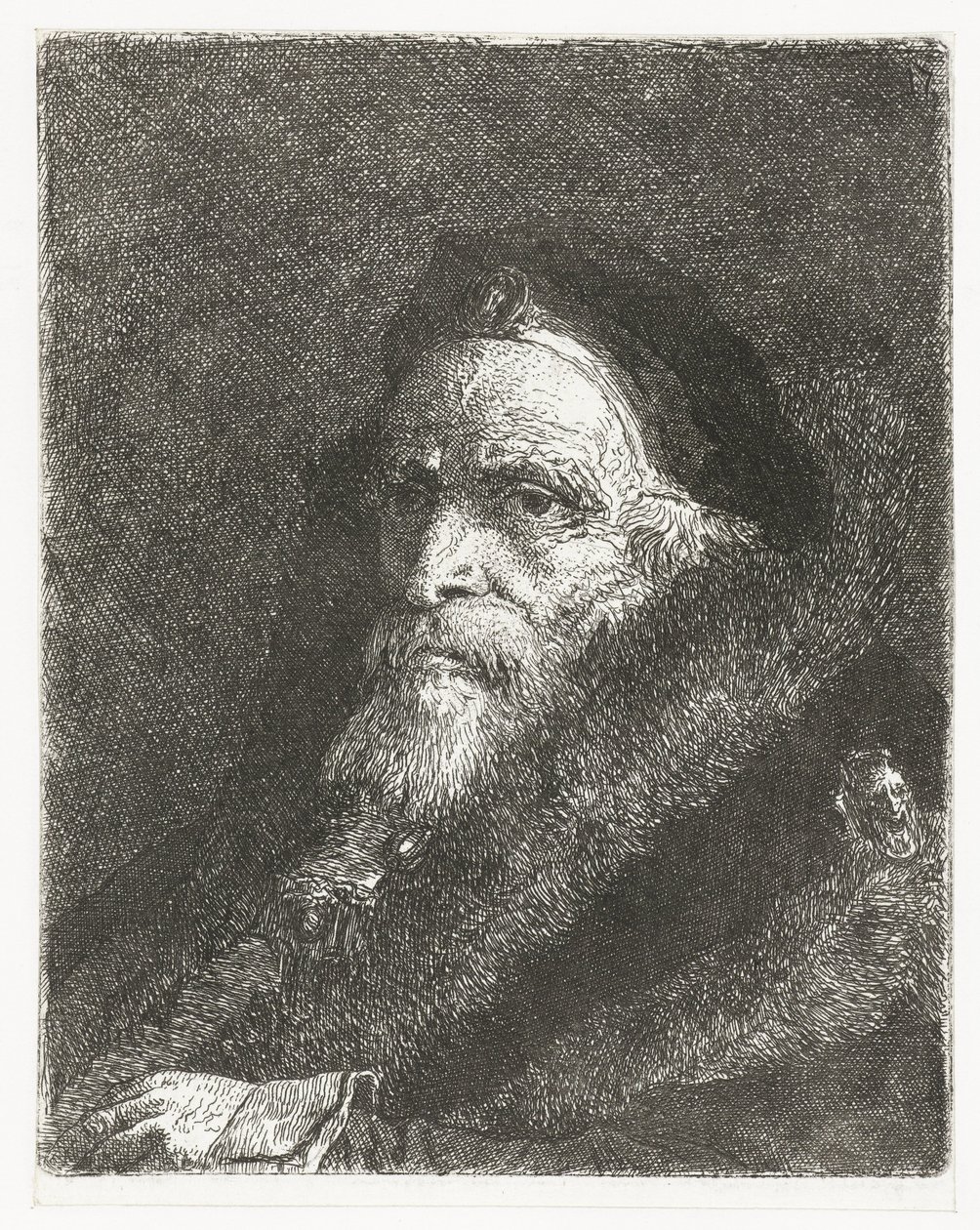 Velho com casaco de pele Coleção de cabeças (título da série) Raccolta di Teste (título da série) de Giovanni Domenico Tiepolo