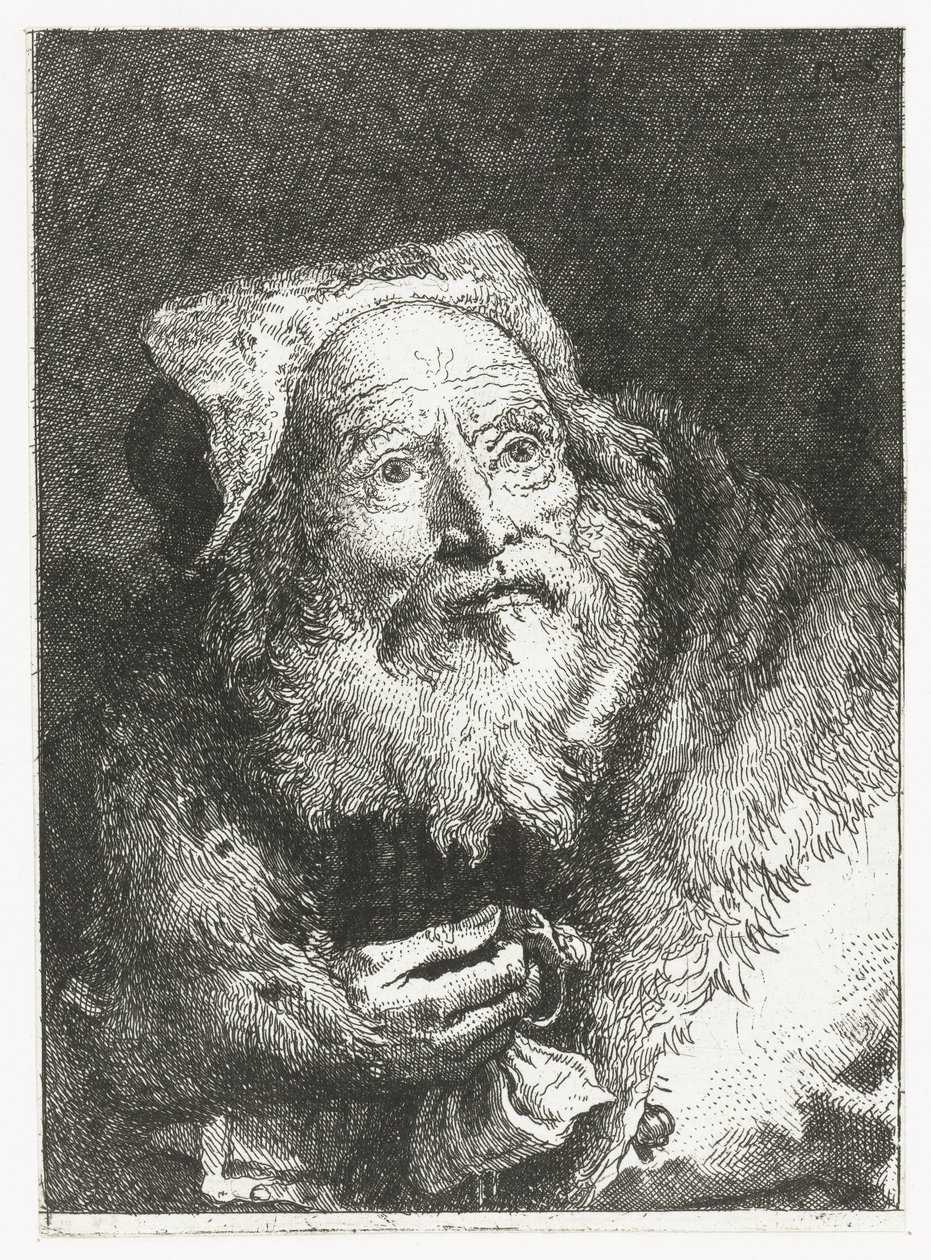 Ancião com pulseira na mão Coleção de cabeças (título da série) Raccolta di Teste (título da série) de Giovanni Domenico Tiepolo
