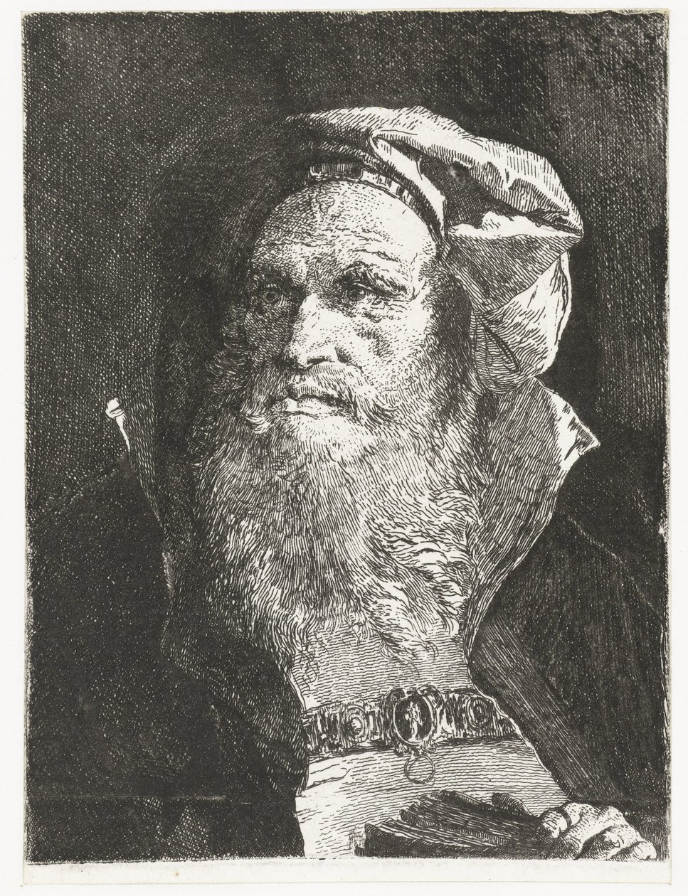 Velho com barba e livro
Colecção de cabeças (título da série)
Raccolta di Teste (título da série) de Giovanni Domenico Tiepolo