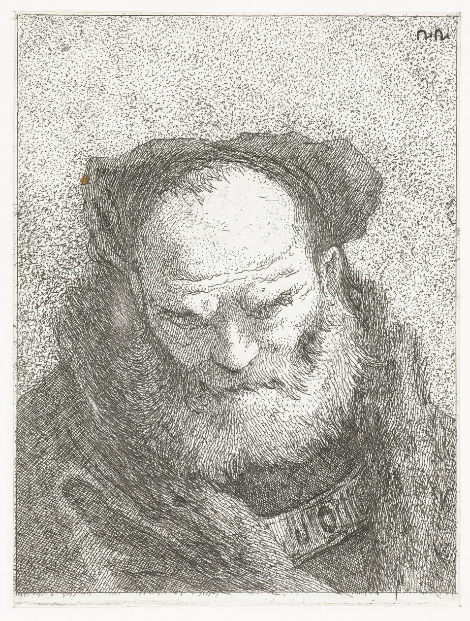 Velho com barba e cabeça arqueada
Colecção de cabeças (título da série)
Raccolta di Teste (título da série) de Giovanni Domenico Tiepolo