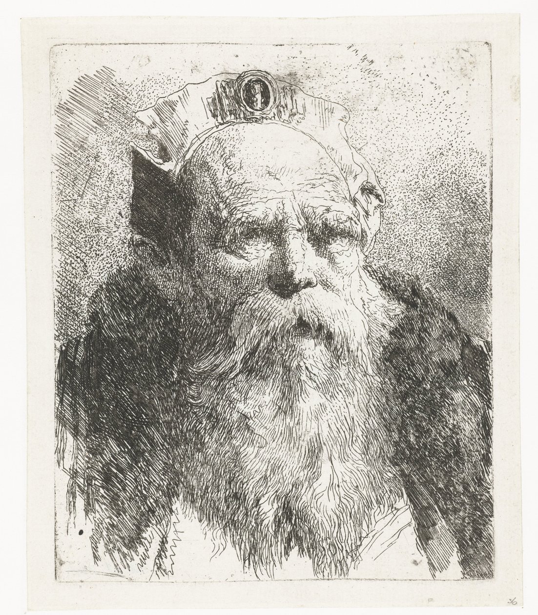 Velho com barba e chapéu com ornamento
Colecção de cabeças (título da série)
Raccolta di Teste (título da série) de Giovanni Domenico Tiepolo