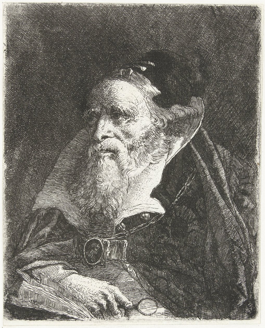 Homem velho com livro e lupa
Colecção de cabeças (título da série)
Raccolta di Teste (título da série) de Giovanni Domenico Tiepolo